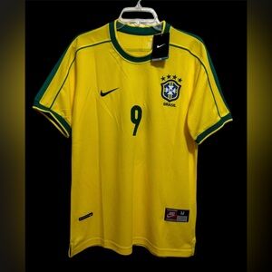 Nike Brasil Ronaldo 9 Retro Home Final World Cup Jersey 1998